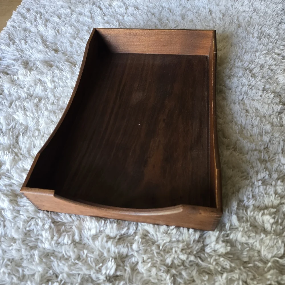 Vintage‎ Wood Desk Letter Wooden Tray With Dovetail Corners